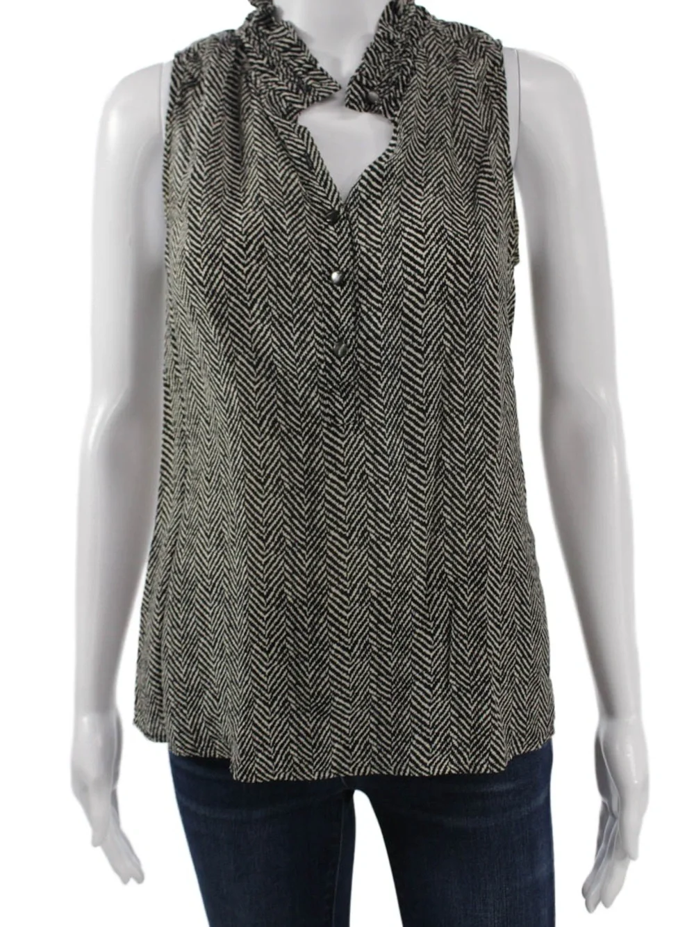 J. Crew Sleeveless V-Neck Herringbone Silk Top - Black & White size 6